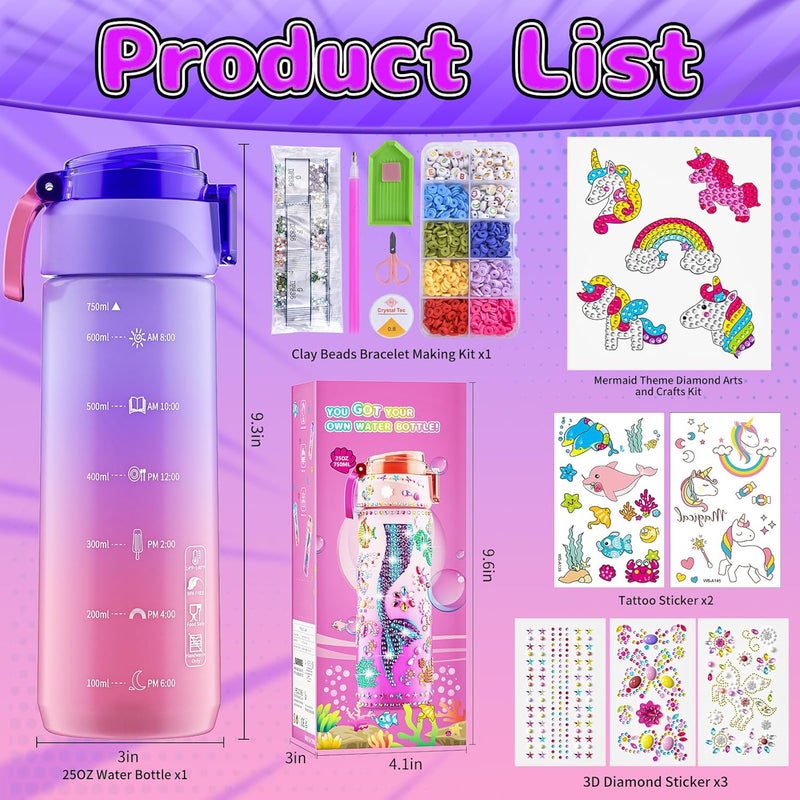 BOOH Decorate Your Own Water Bottle Kits for Girls Age 4-12, Unicorn Toys for Girls Age 4-6 Painting Crafts Kit, Clay Beads Bracelet Making Kit, Birthday Gifts Toys for Ages 6-12 (Unicorn) - Image 5